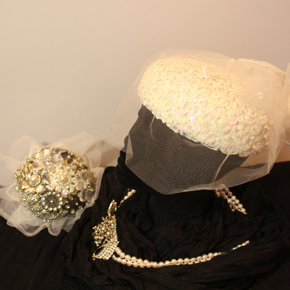 1940s sequin pillbox hat with veil main image 5